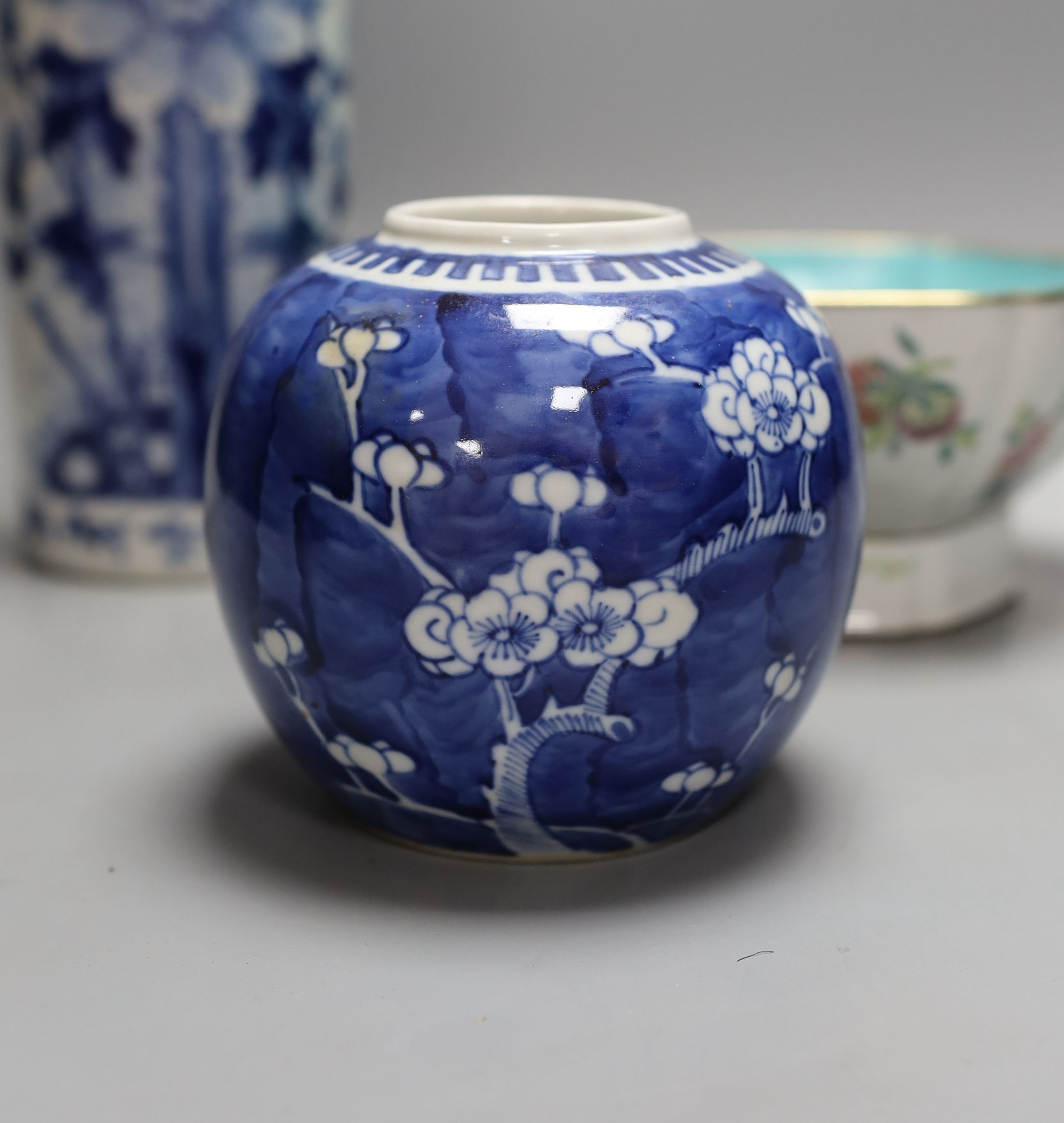 19th century Chinese ceramics, to include a jar, vase and hexagonal famille rose bowl - tallest 29.5cm